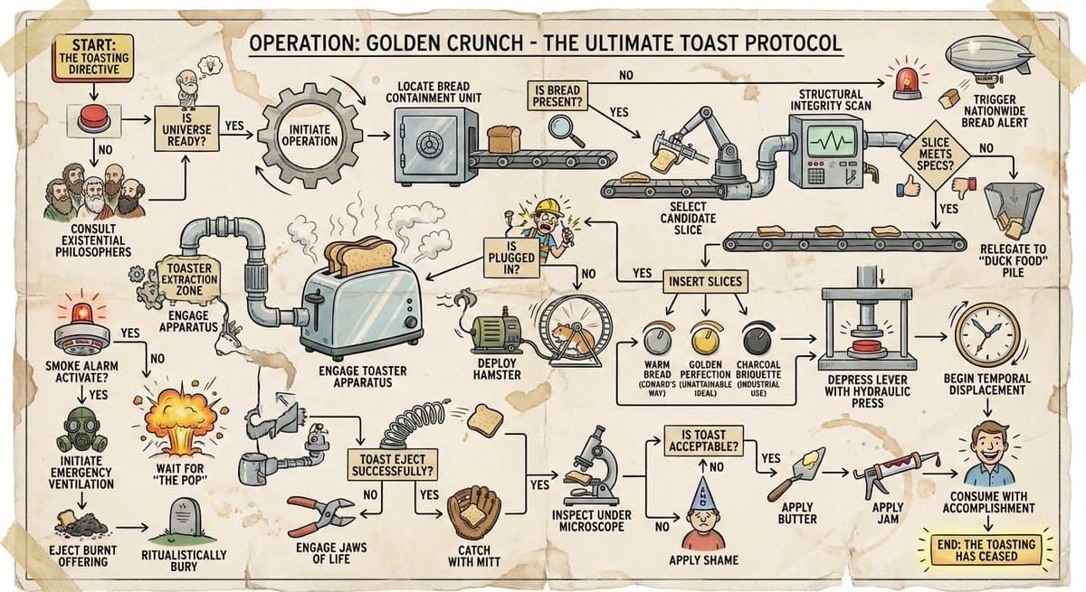 Wacky flowchart for toasting bread — example 1