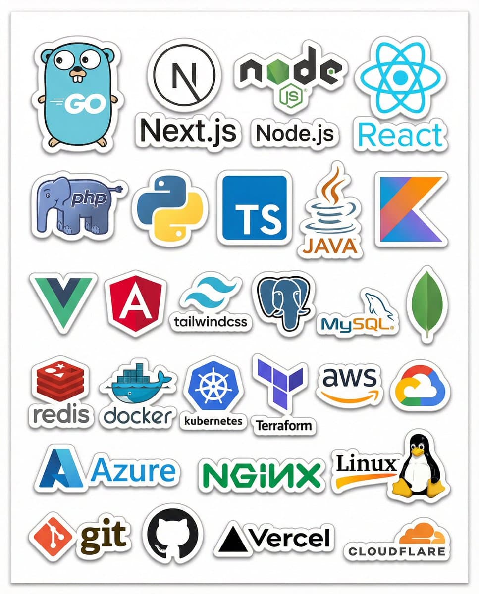 Print-Ready Tech Stack Sticker Sheet Prompt — example 1
