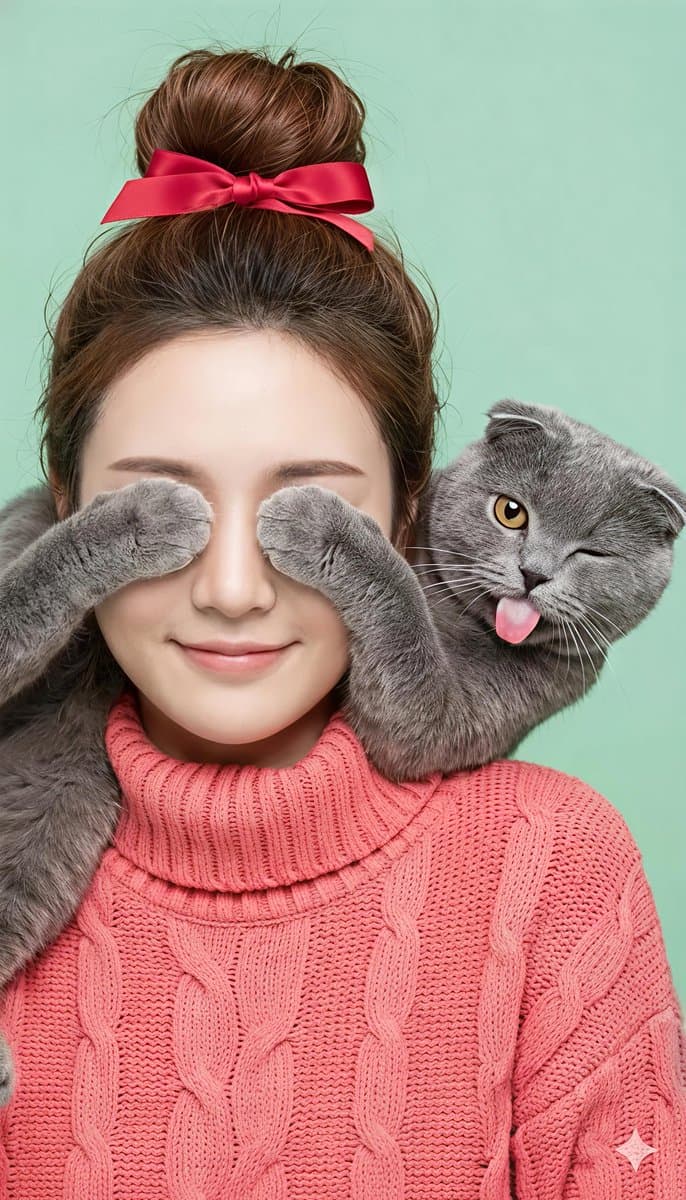 Comical Portrait of Woman with Winking Cat — example 1
