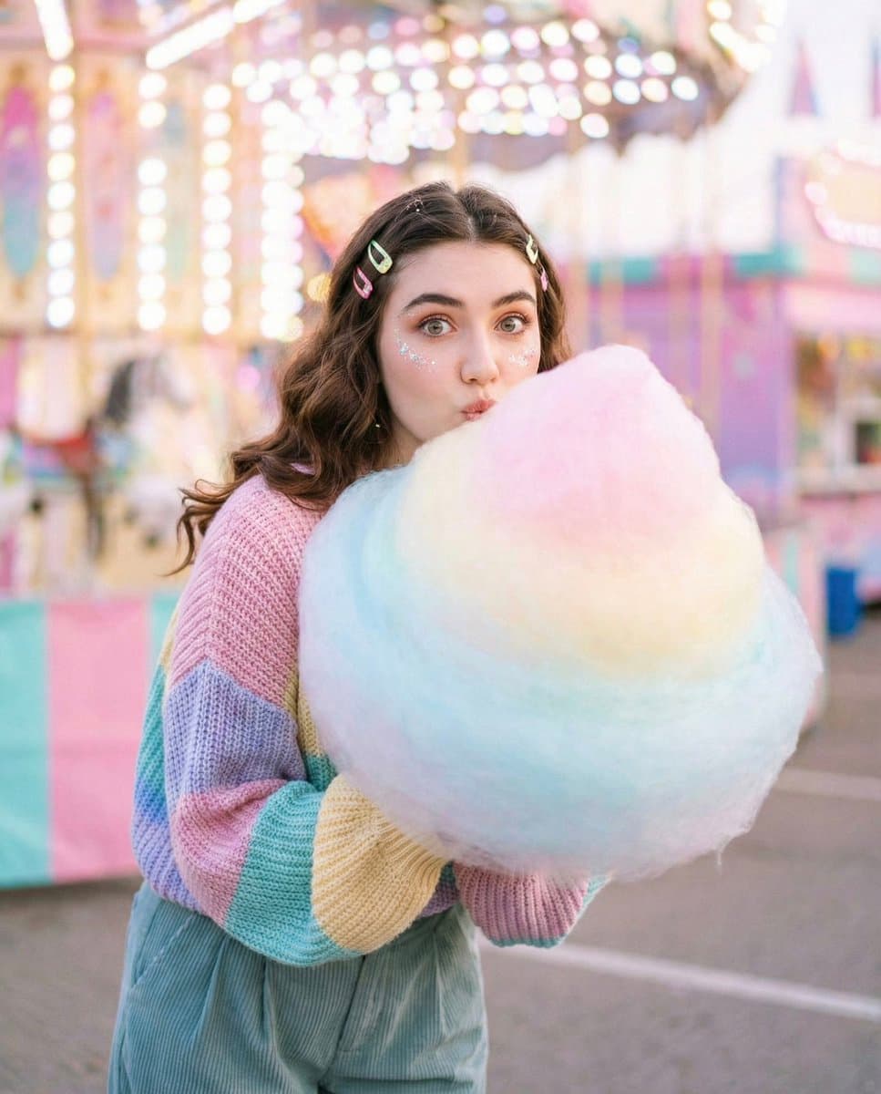 Cozy-Sweet Editorial Portrait with Cotton Candy — example 2