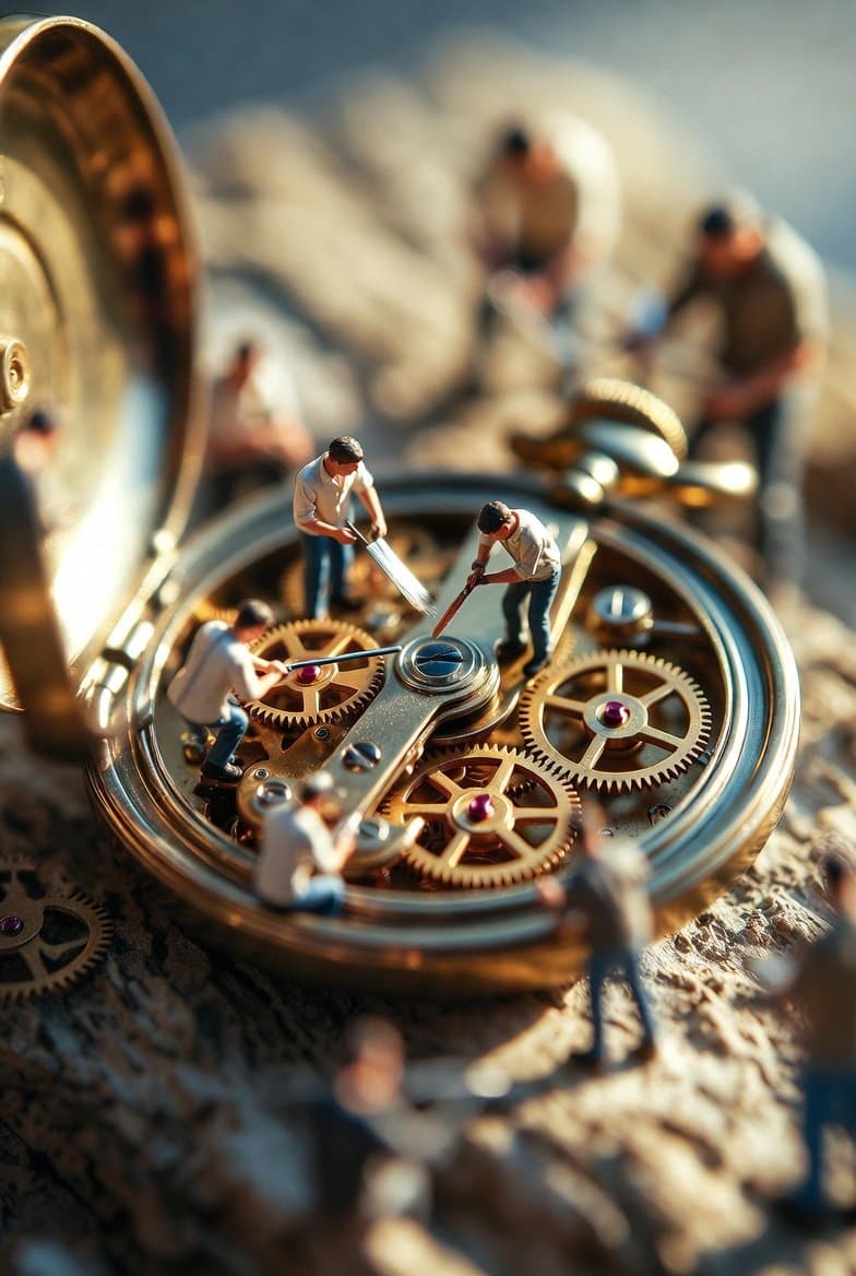 Ultra-realistic Macro Scene of Restoration Workers — example 1