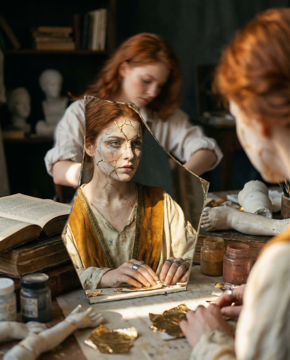Reflected Relic: Surreal Artisan Portrait — example 1