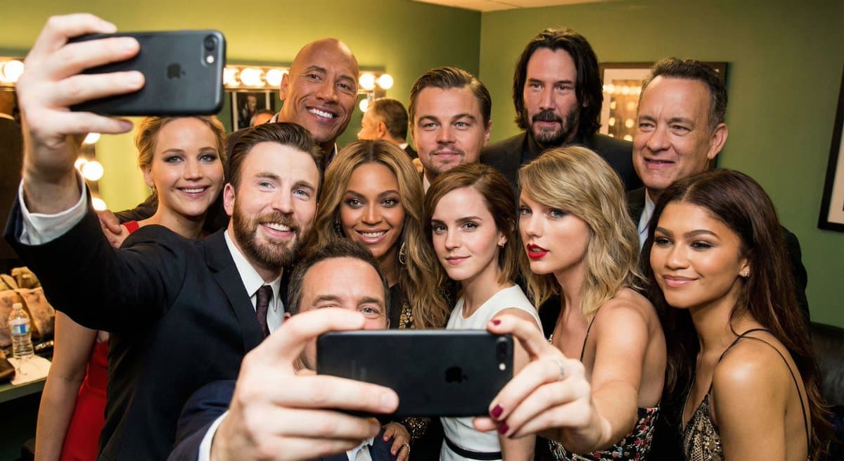 Selfie of multiple random female celebrities — example 1