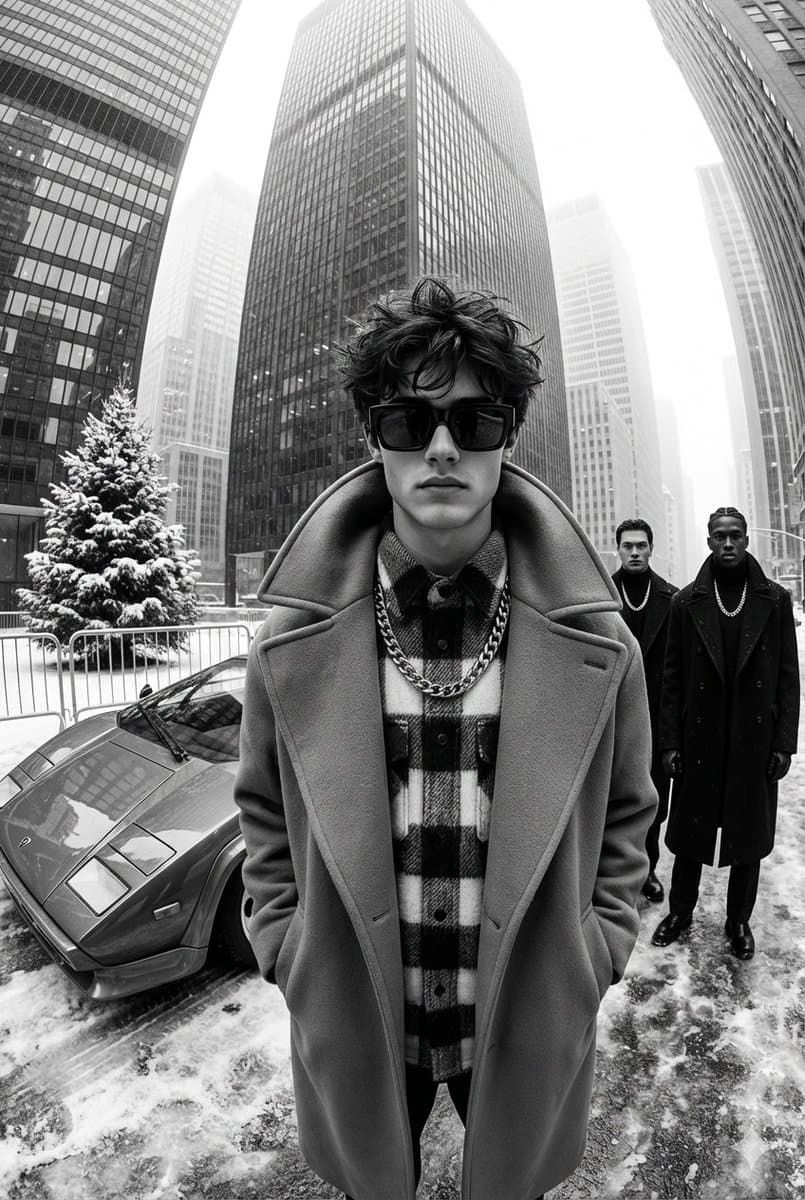 High-Contrast Black and White Street Fashion Editorial — example 1