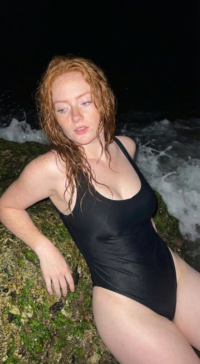 Close-up Night Beach Portrait of Woman in Black Swimsuit — example 1