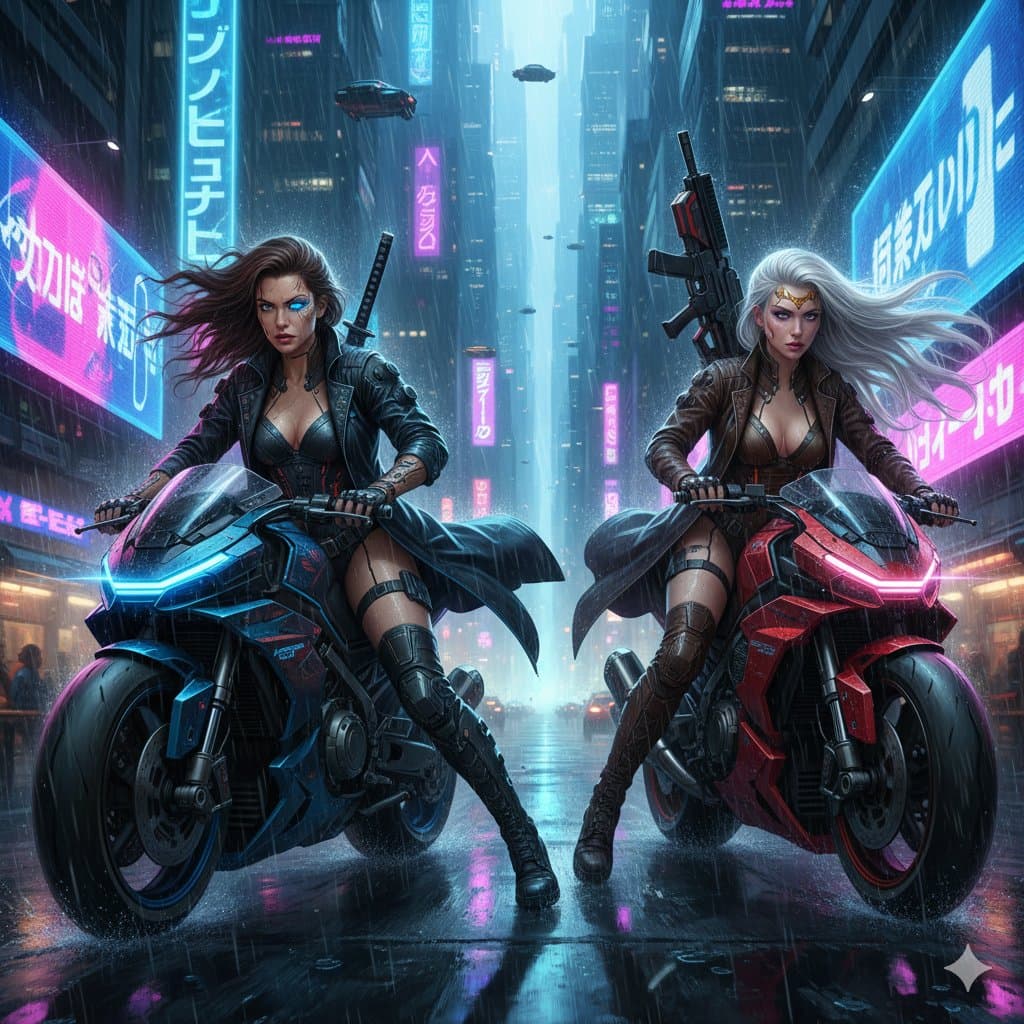 Cyberpunk Motorcycle Chase in Neon Megacity — example 2