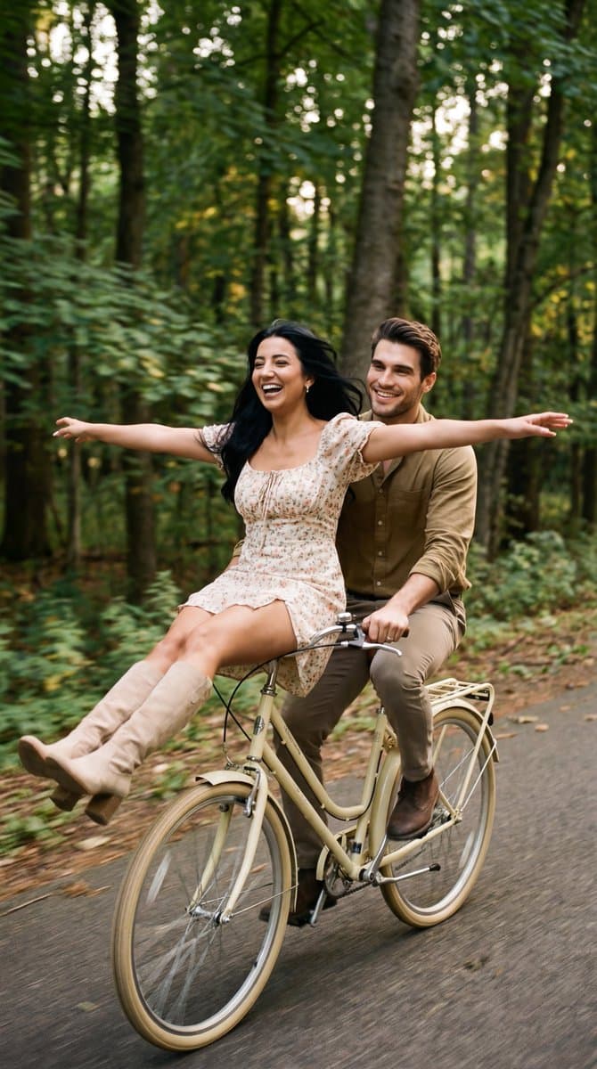 Cinematic Vintage Bicycle Romance Film Still — example 1