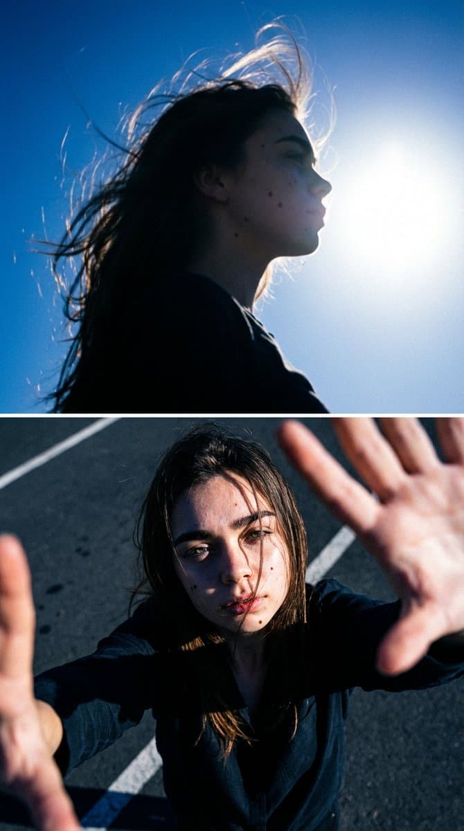 Cinematic Diptych with Identity Lock and Blue Tones — example 1