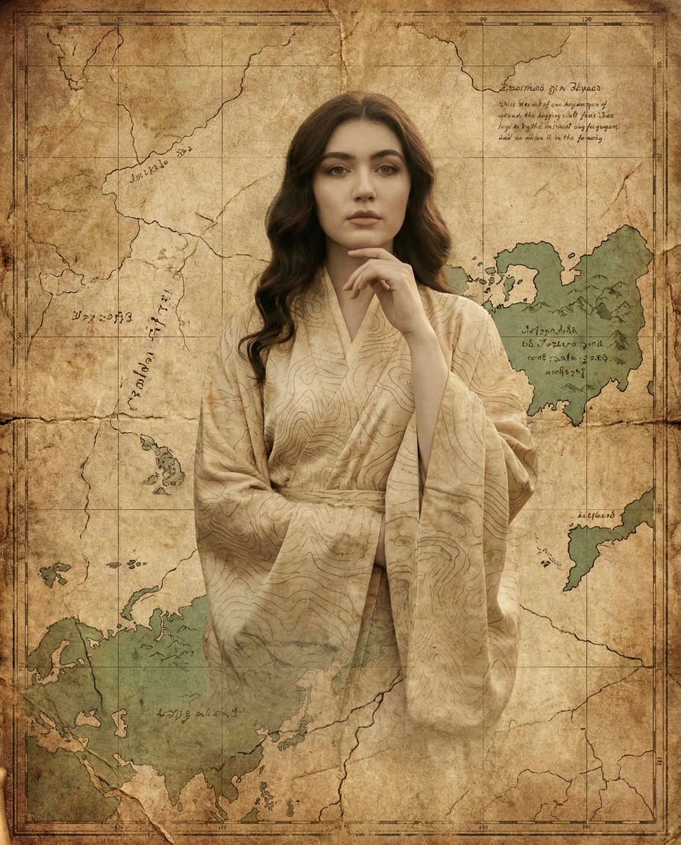 Surreal Fine-Art Portrait Emerging from Ancient Map — example 2