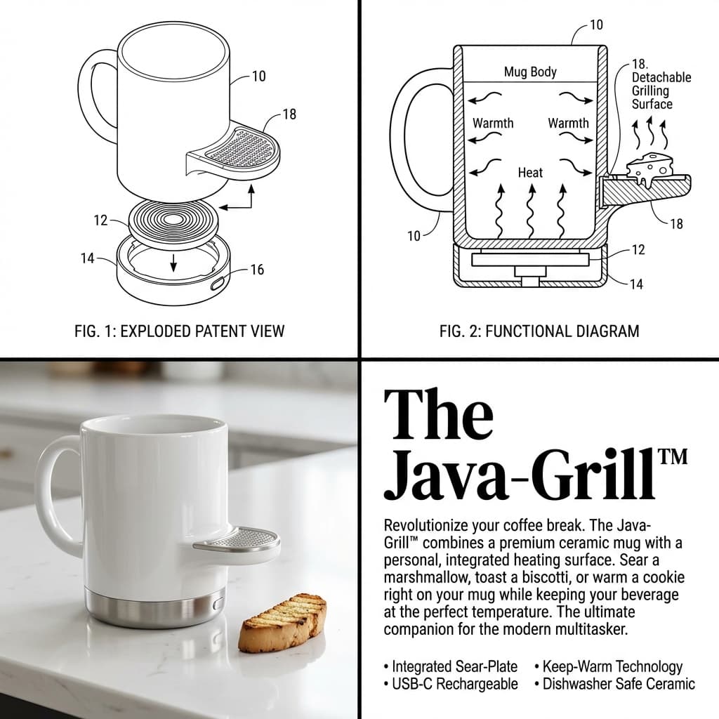 2x2 Grid Product Invention Visualization (Patent/Marketing) — example 1