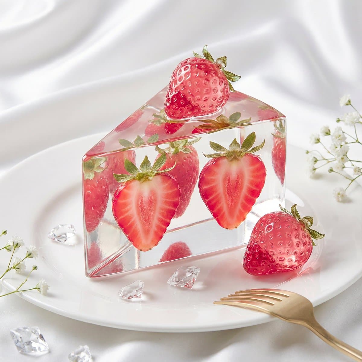 Glass Dessert Art Still Life Prompt (Fruit Crystal Cake) — example 1
