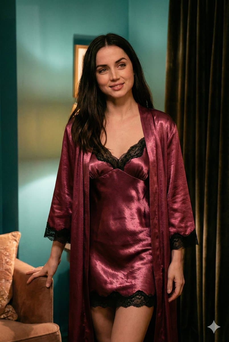 Ana de Armas Romantic Boudoir Portrait in Silk Nightwear — example 1