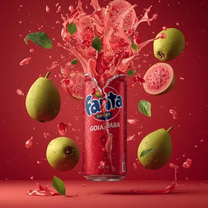 Exploding Fanta Goiaba Soda Can Product Shot — example 3