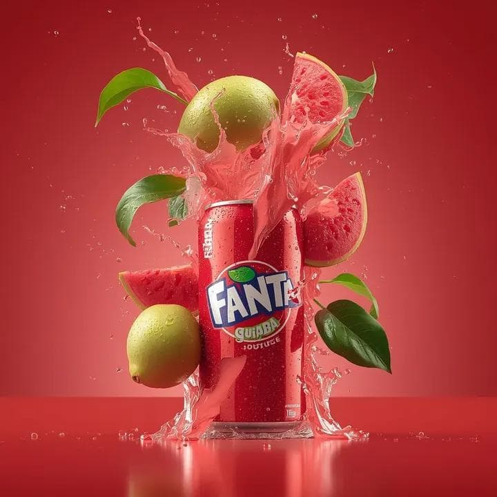 Exploding Fanta Goiaba Soda Can Product Shot — example 4