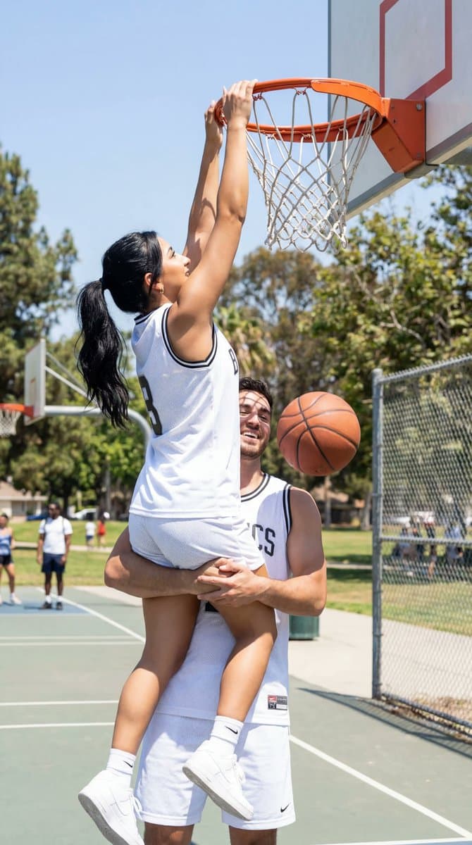 Photorealistic Basketball Assist Couple Prompt