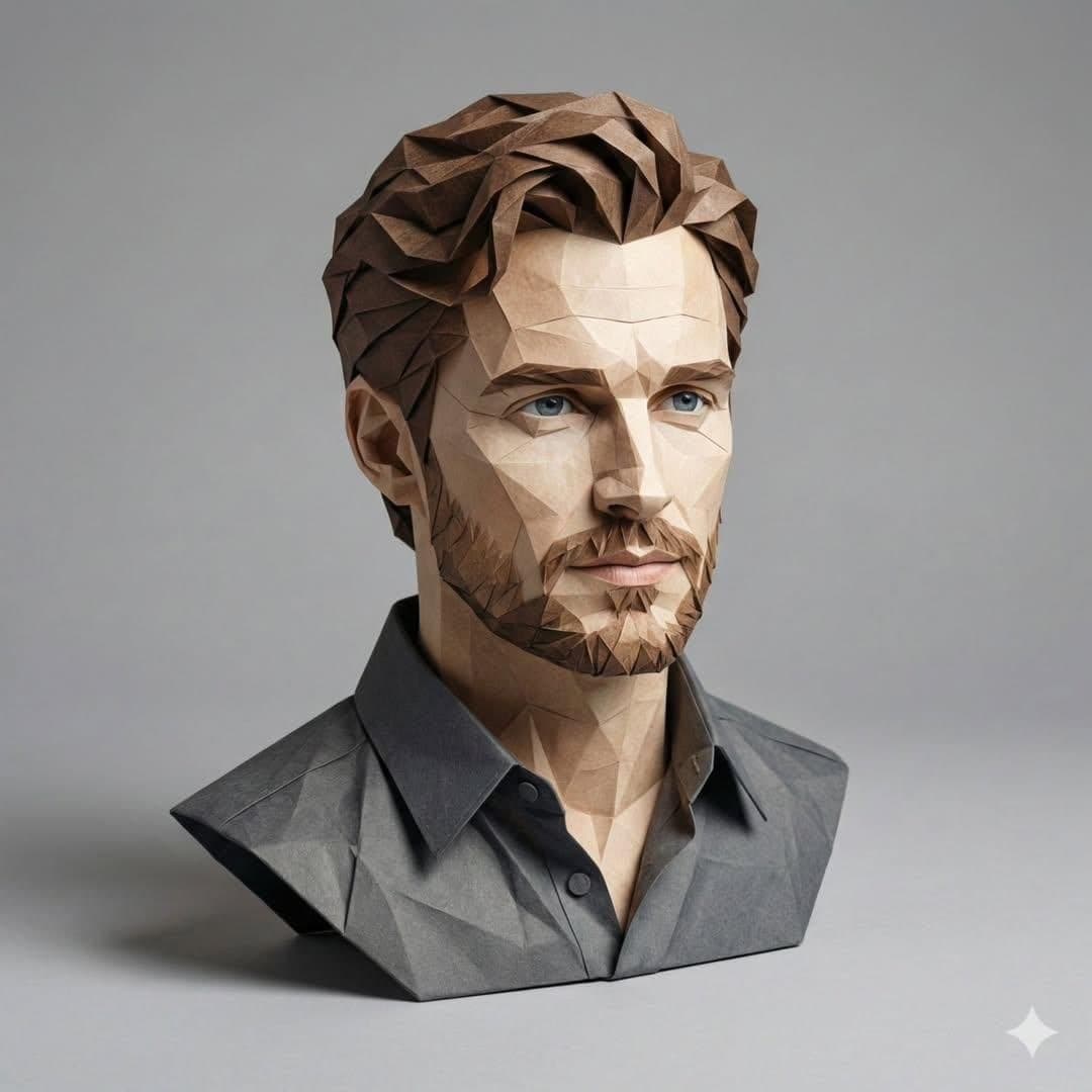 3D Paper-Craft Portrait with Low-Poly Aesthetic