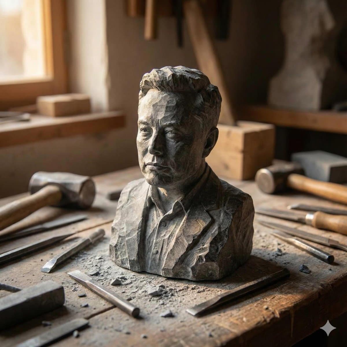 Stone-carved statue on a sculptor's workbench prompt — example 2