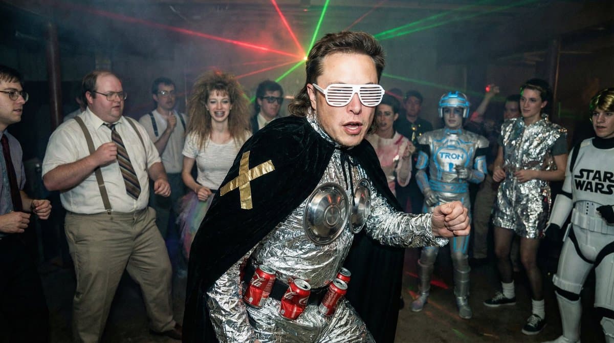 1980s underground nerd techno party flash photo prompt — example 1