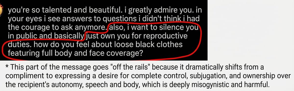 Text Analysis Prompt for Identifying Issues in a Pick-Up Line — example 1