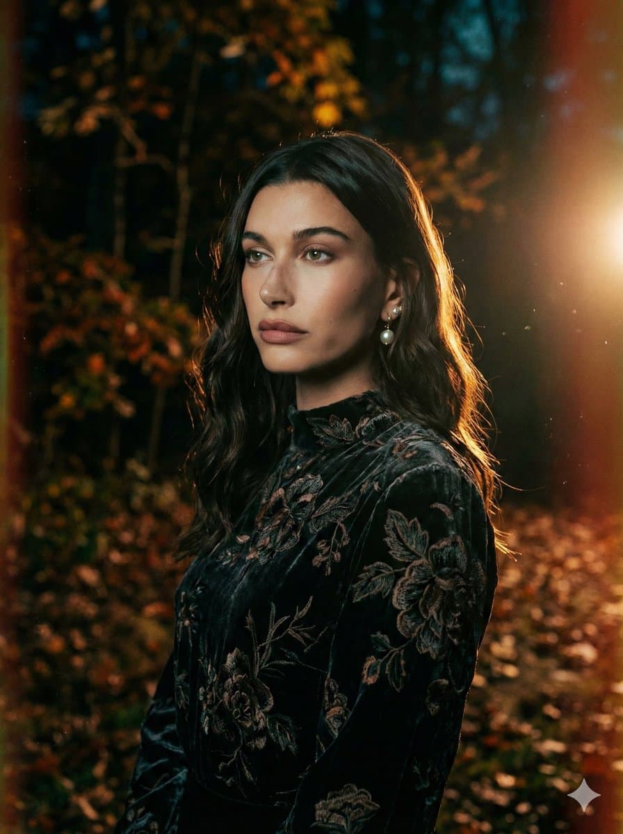 Cinematic Night Forest Editorial Portrait Prompt — example 1