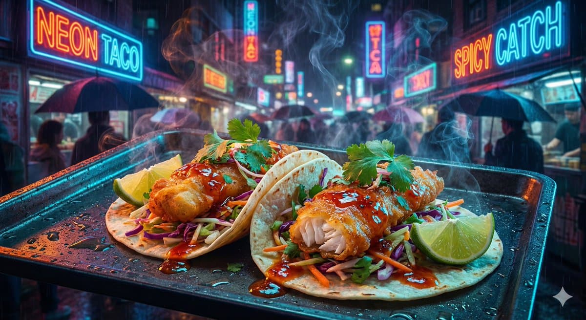 Cyberpunk Neon Street Food Advertisement Prompt — example 2