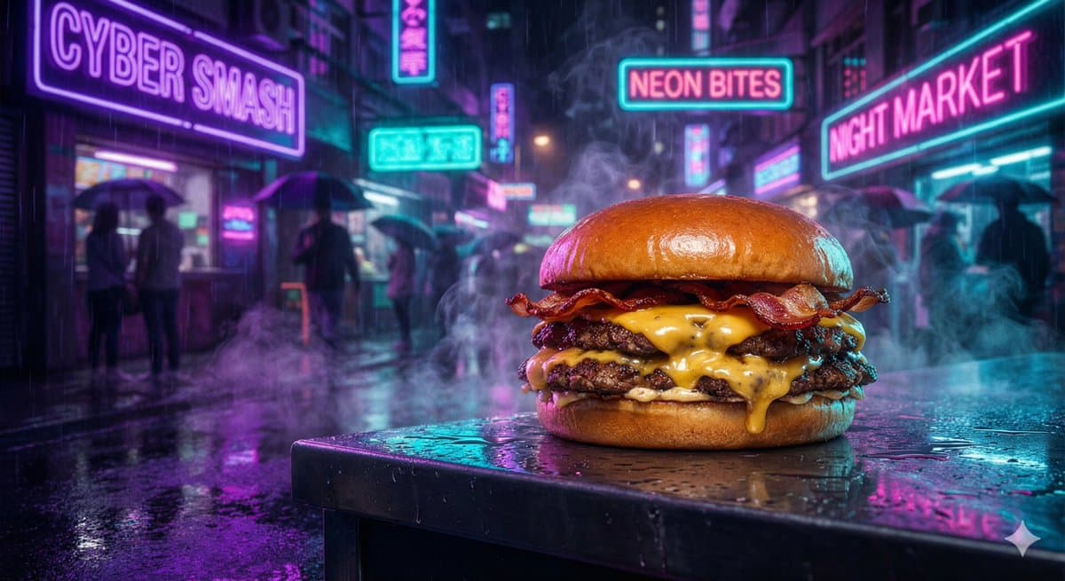 Cyberpunk Neon Street Food Advertisement Prompt — example 4