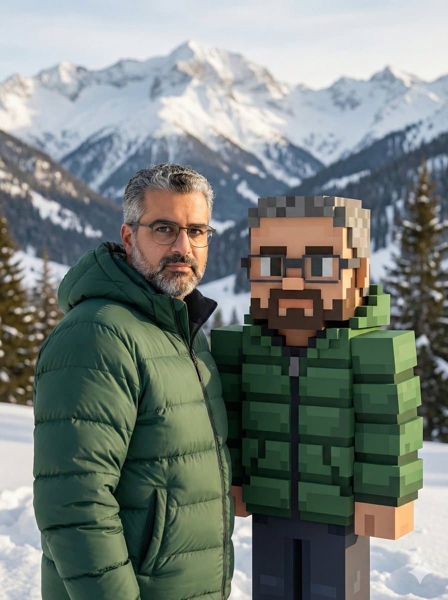 Realistic Photo with Voxel Minecraft Doppelgänger — example 1