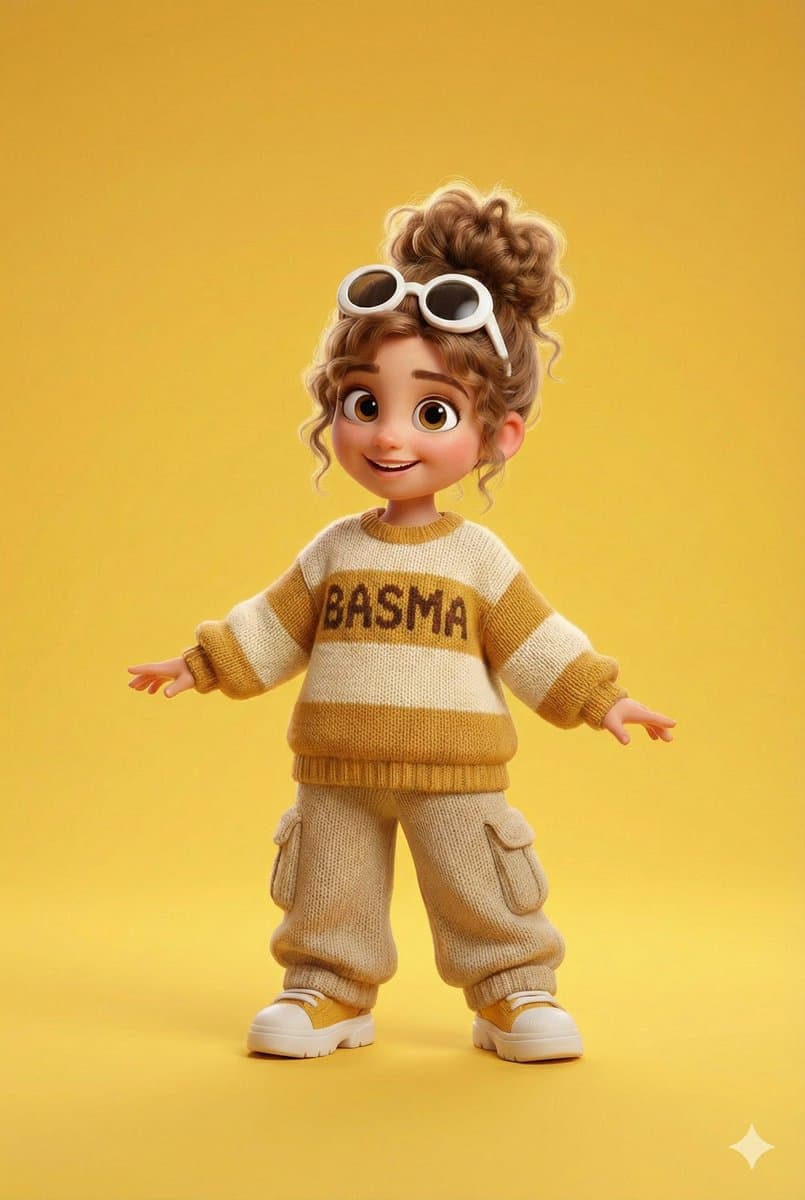 Pixar/Disney 3D Cartoon Character with Knitted Name — example 1
