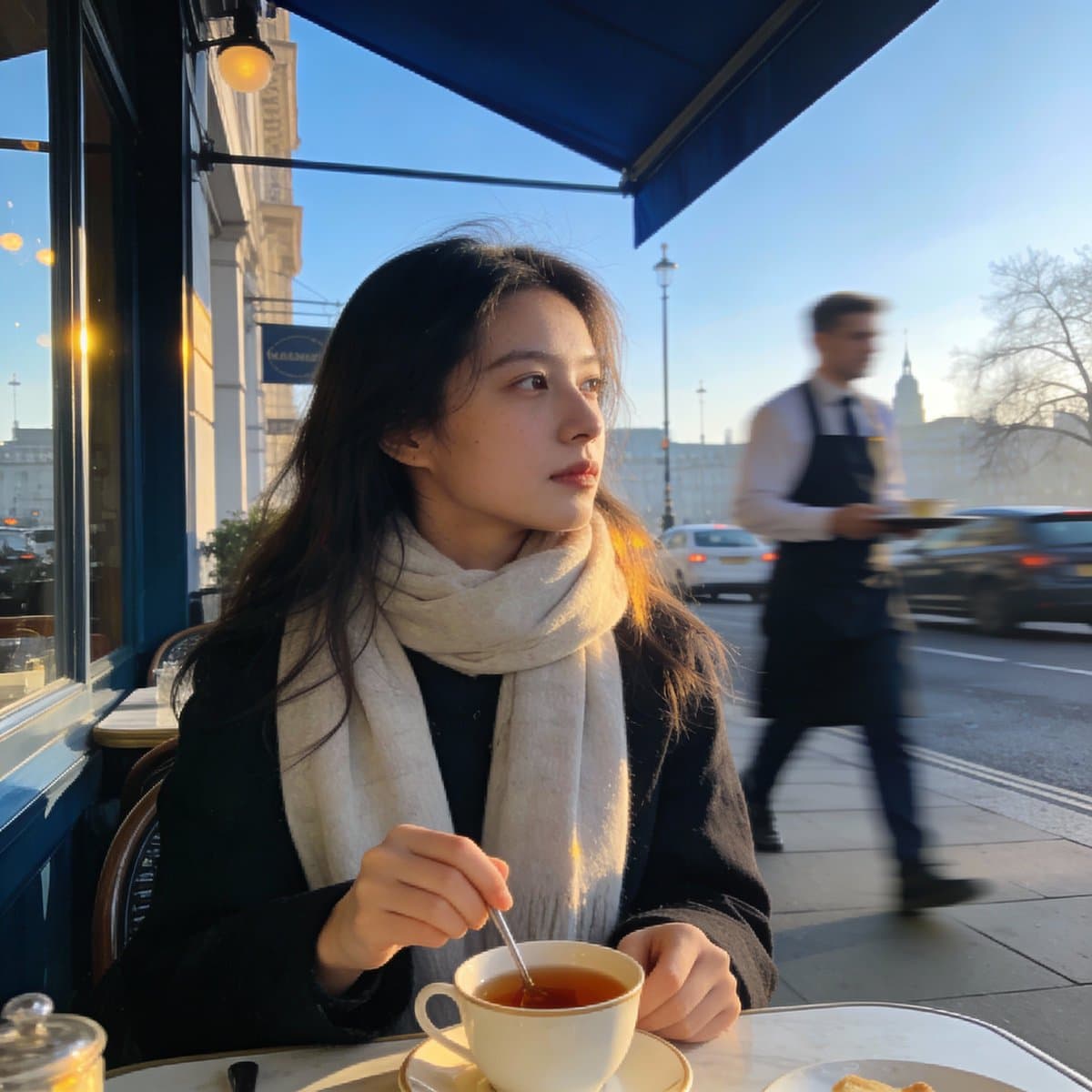 London outdoor restaurant portrait with Nano Banana Pro — example 1
