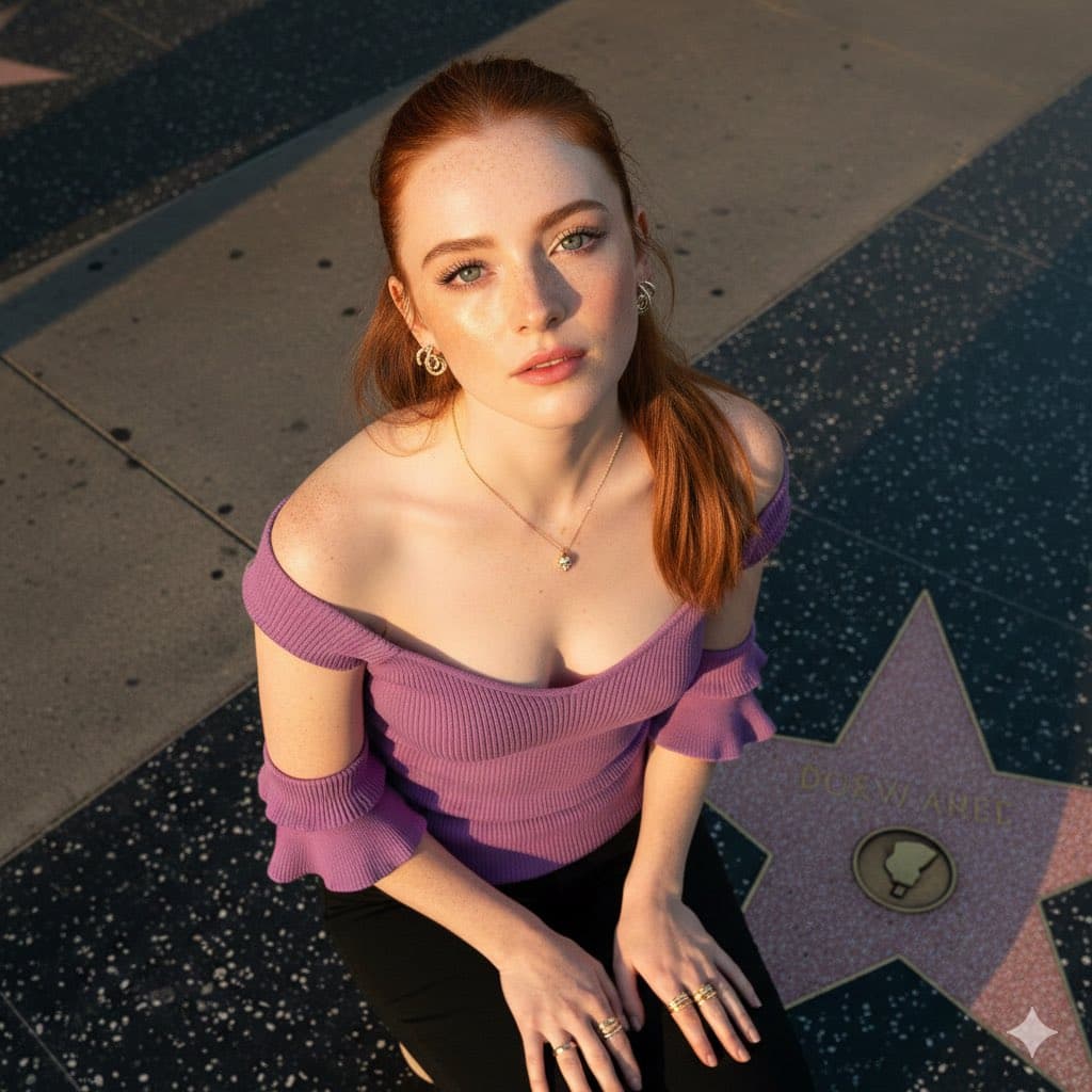 Sydney Sweeney Golden Hour Overhead Portrait on Walk of Fame — example 1