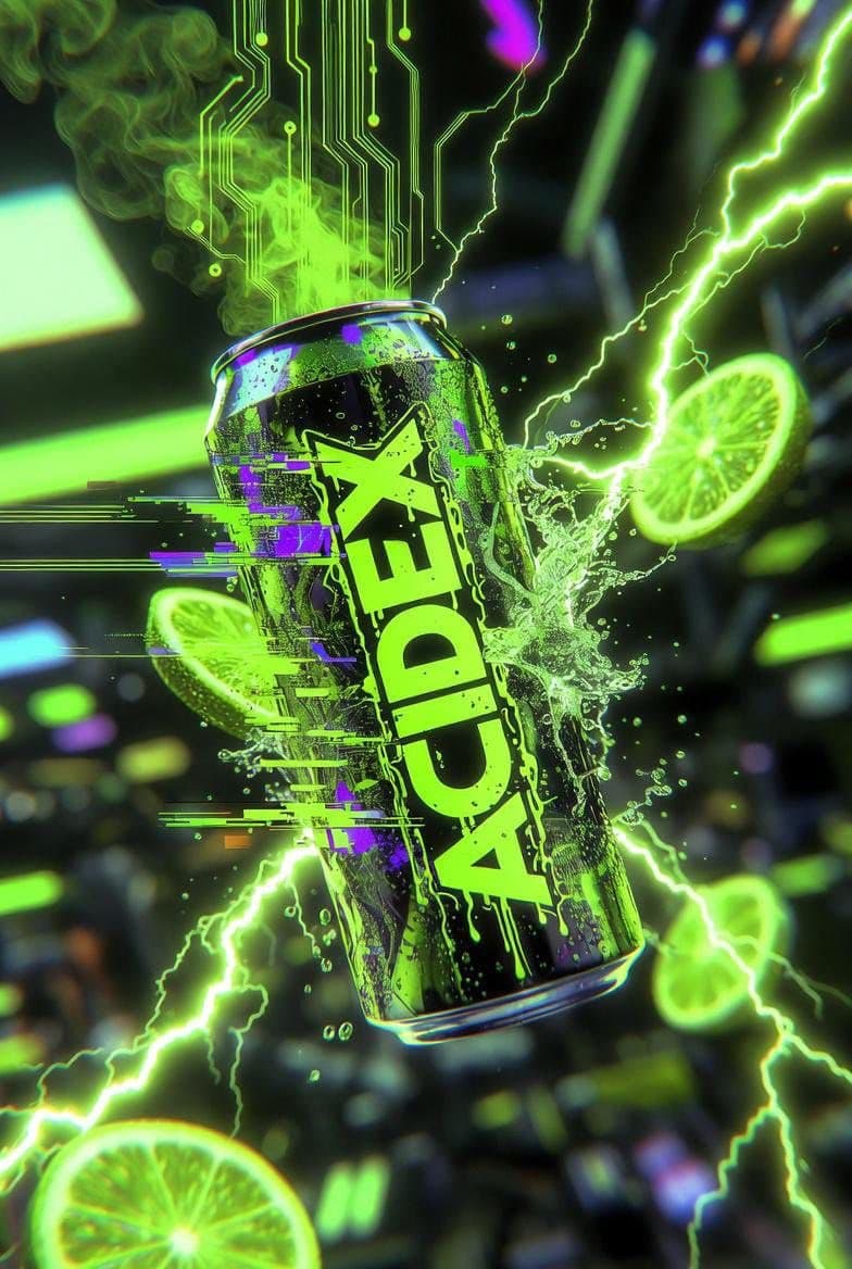 Hyper-Realistic Neon Energy Drink Product Shot Prompt — example 2