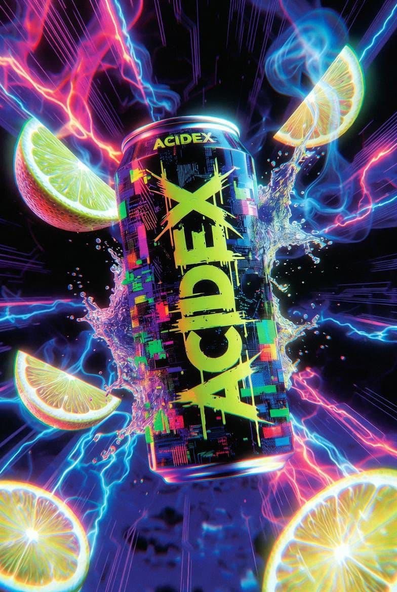 Hyper-Realistic Neon Energy Drink Product Shot Prompt — example 3