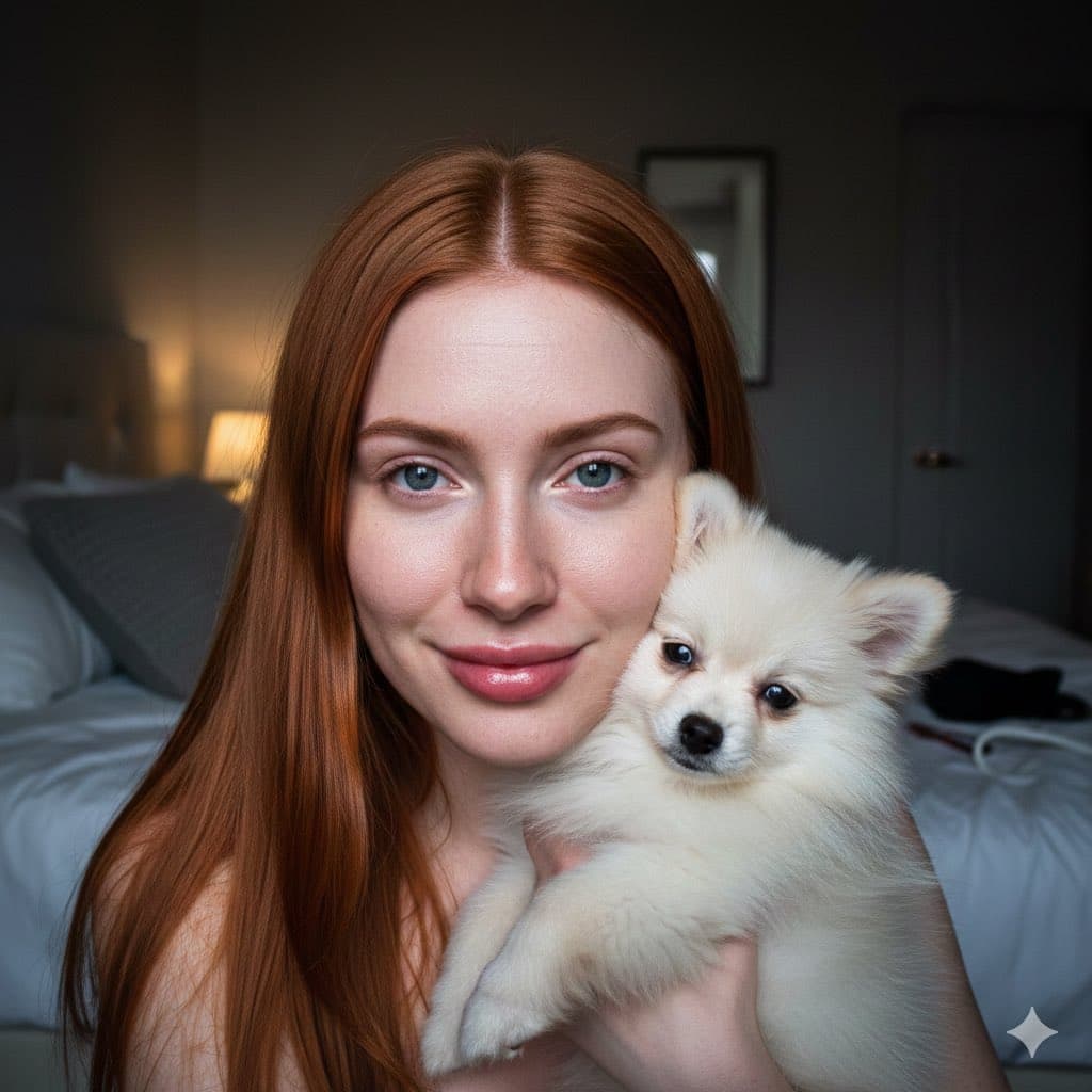 Candid Flash Portrait with Pomeranian Puppy — example 1
