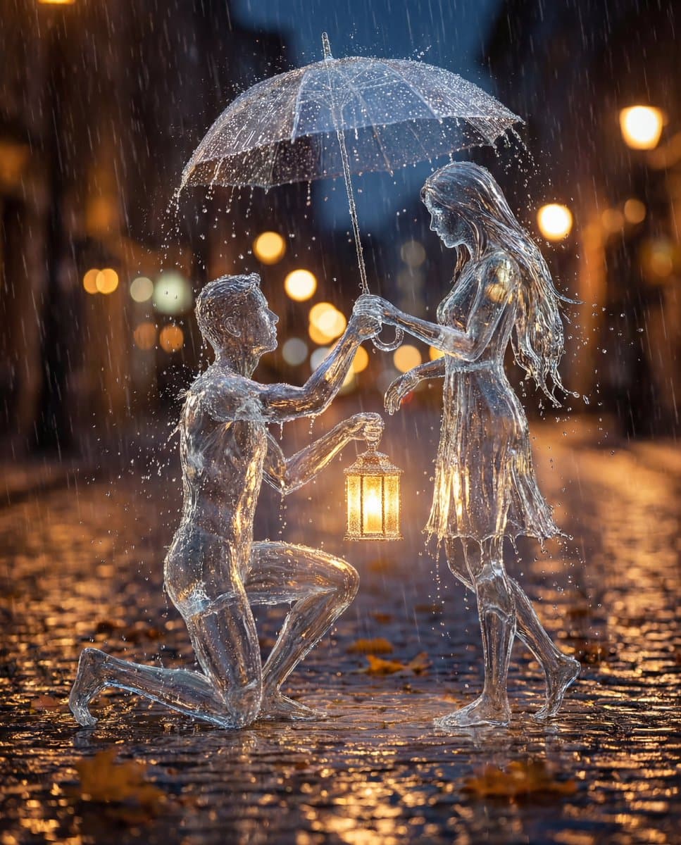 Conceptual Cinematic Art Made Entirely of Water Droplets — example 1
