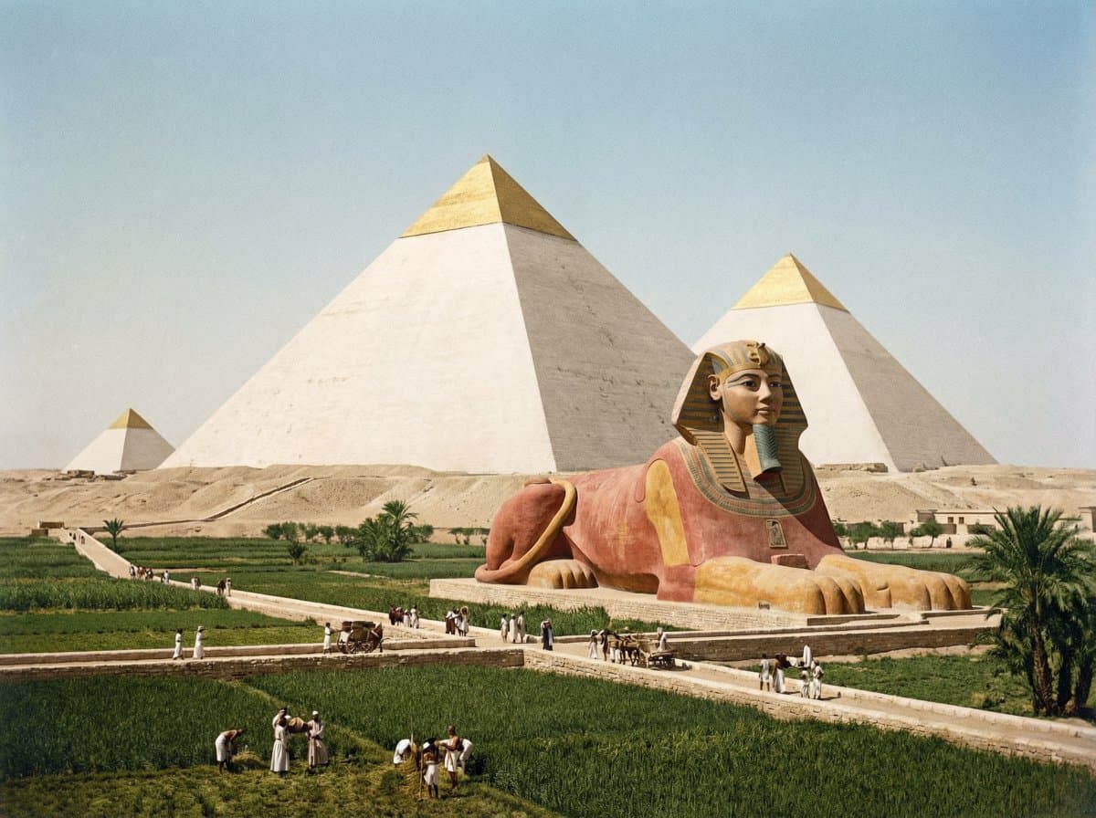 Restored pyramids and Sphinx — example 1