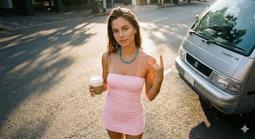 Urban Summer Portrait with Rock-On Sign — example 1