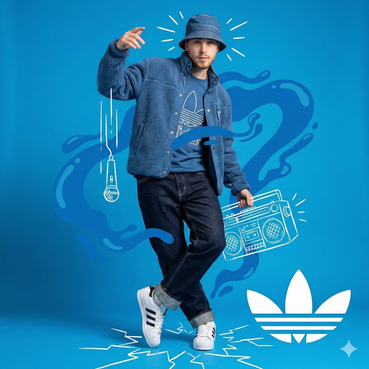 Blue Adidas Streetwear Composite Portrait Prompt (Nano Banana Pro) — example 1