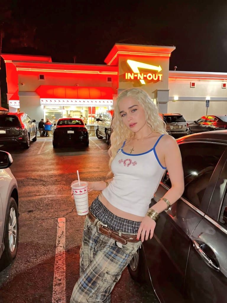 Y2K Night Photo of Emilia Clarke at In-N-Out — example 1