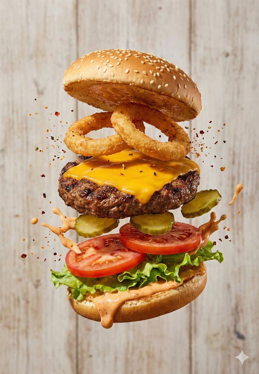 Floating Gourmet Burger Commercial Shot — example 2