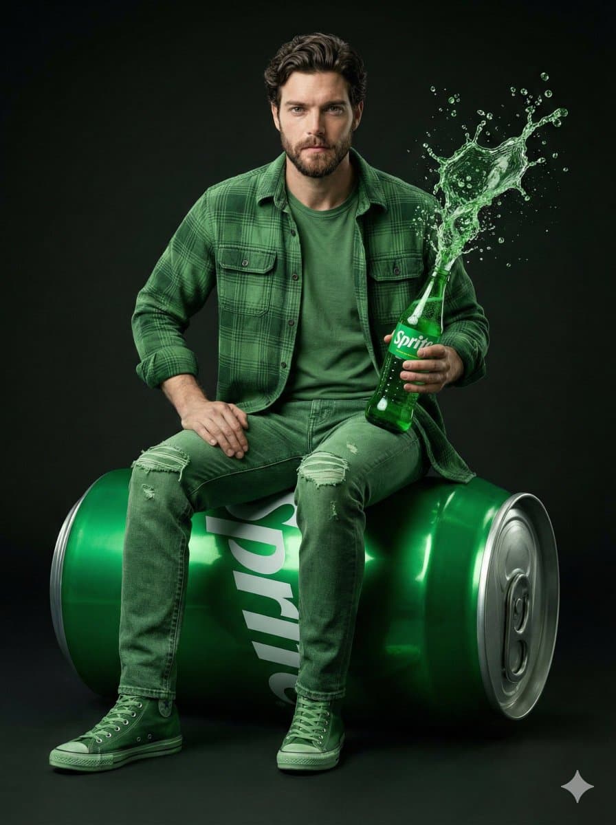 Giant Sprite Can Product Shot with Subject