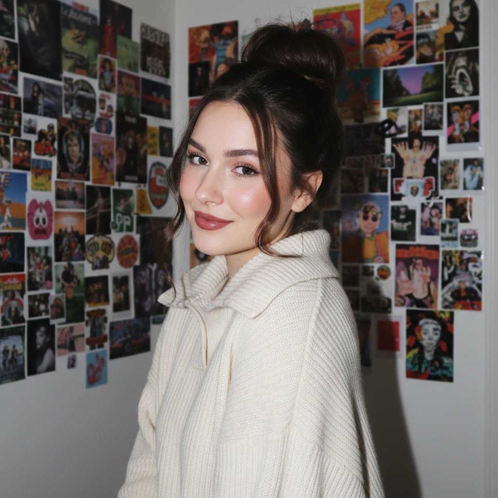 Gen Z/Y2K Flash Portrait in Poster-Covered Bedroom — example 1