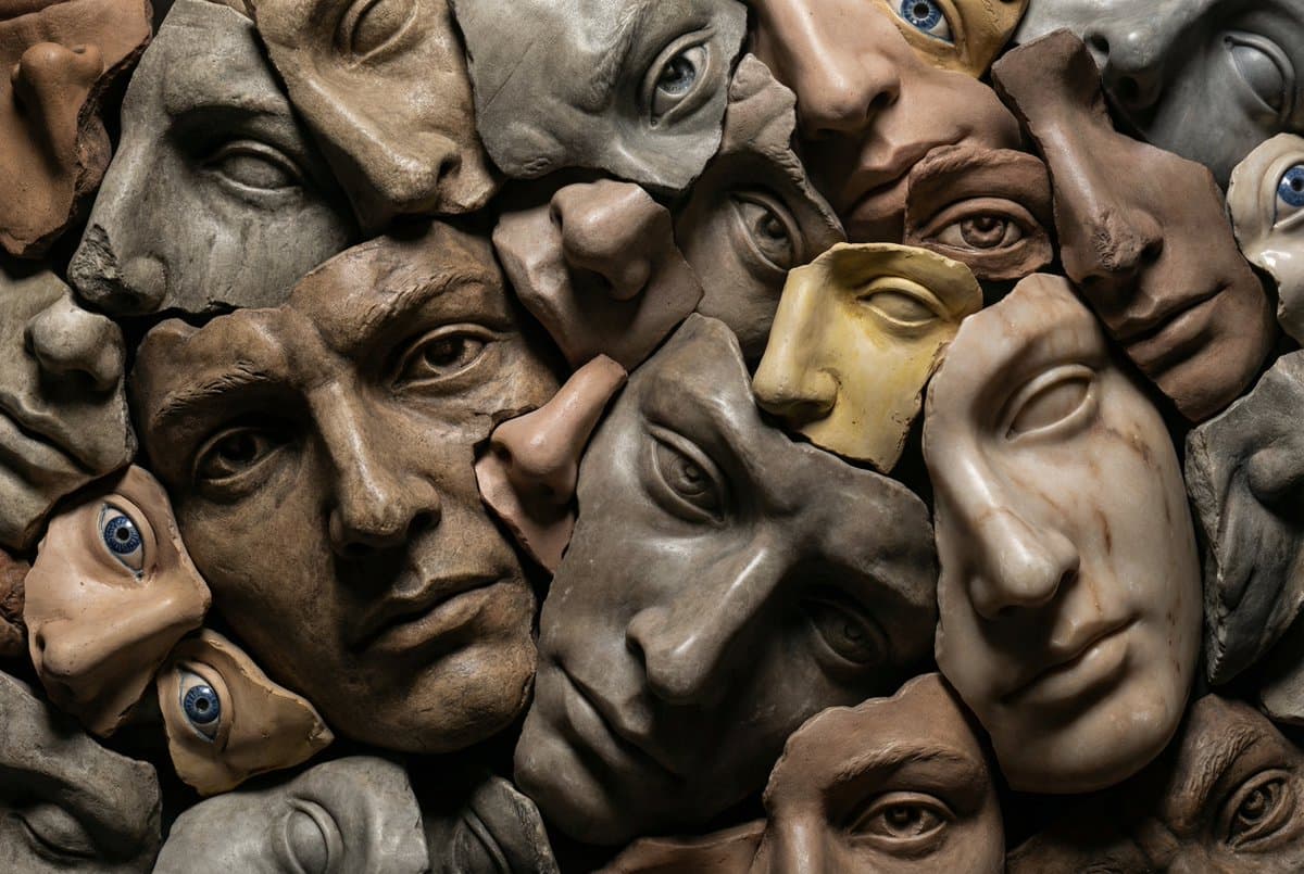 Hyperrealistic Sculptural Collage of Fragmented Faces — example 1