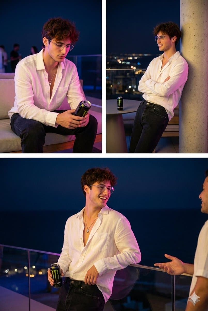 Nighttime Roof Terrace Party Portrait Prompt — example 1