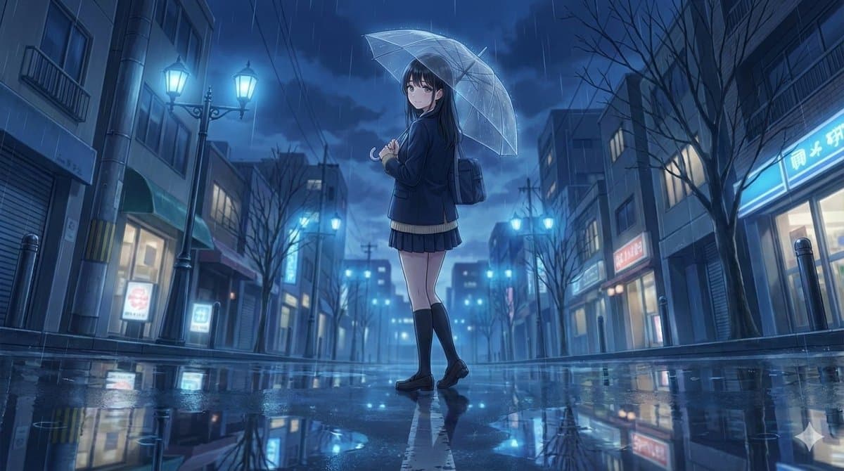4K Anime Illustration of Girl in Rain — example 1