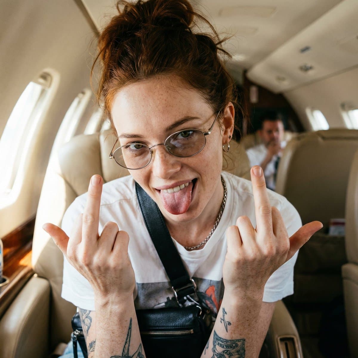 Unfiltered Paparazzi-Style Portrait in a Private Jet — example 3