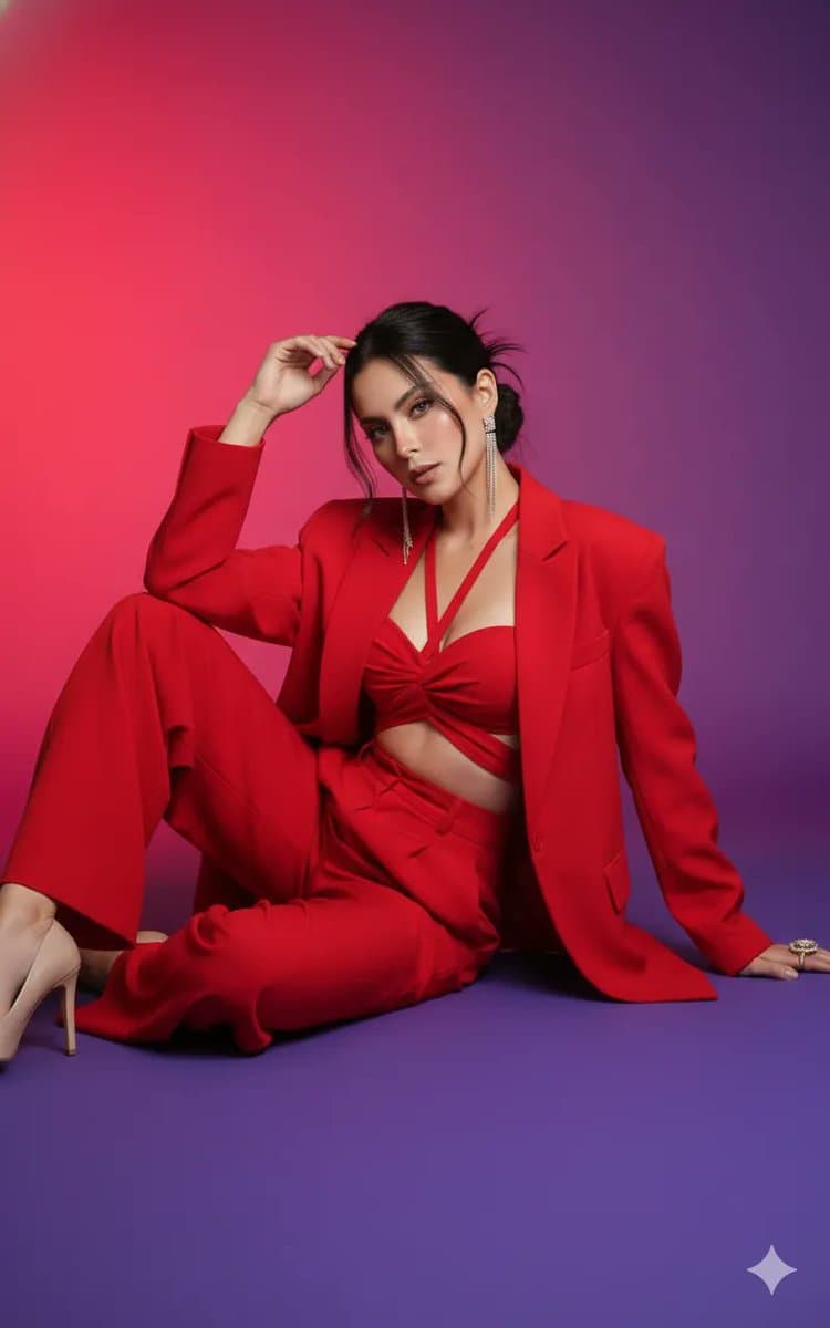 Dual Image Generation in Modern Formal Scarlet Red — example 1