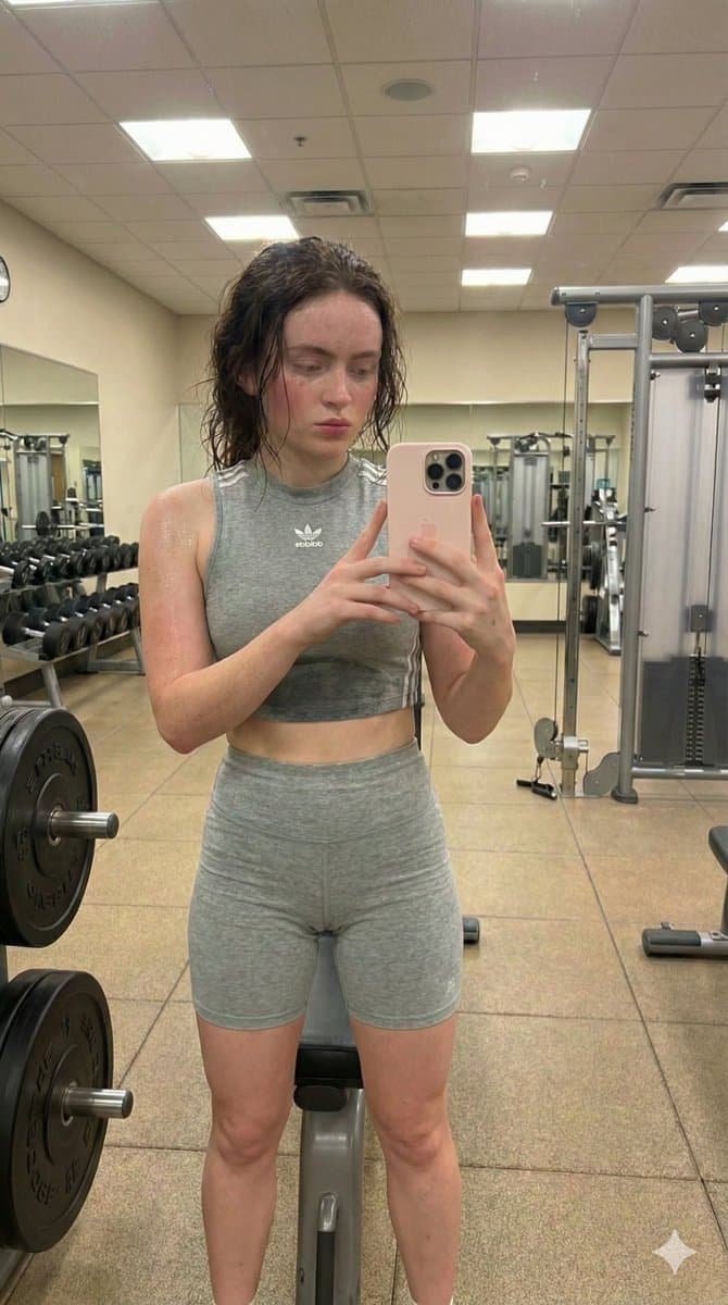 Sadie Sink Gym Mirror Selfie Photorealism