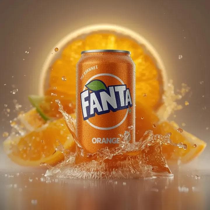 Hyper-realistic Fanta Orange Product Shot with Splash — example 4