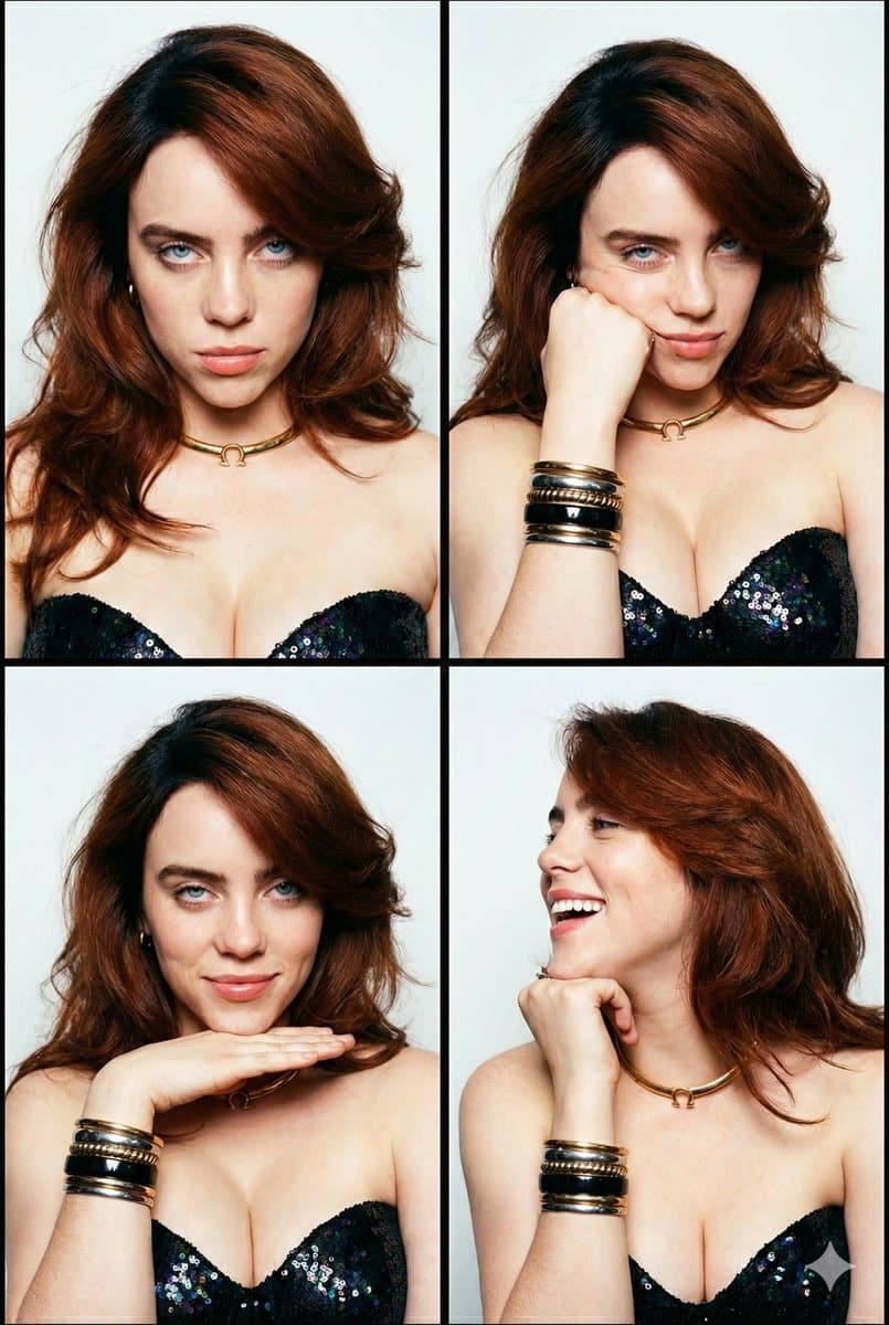 2x2 Photo Grid of Billie Eilish in Y2K Style — example 1