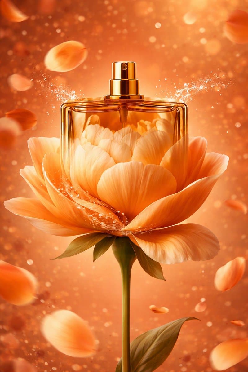 AI-Stylized Perfume Product Visual with Internal Petals — example 1